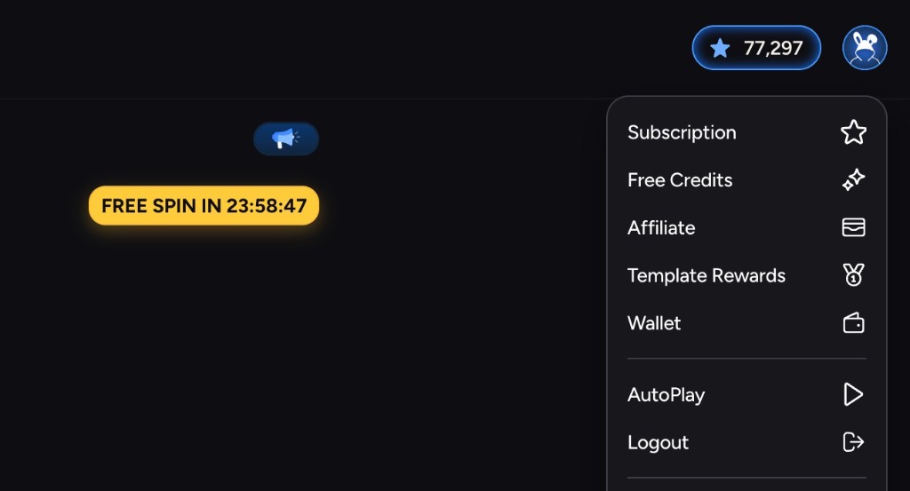 Header menu showing Free Credits entry